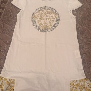 Versace White Dress with Gold Medusa Design